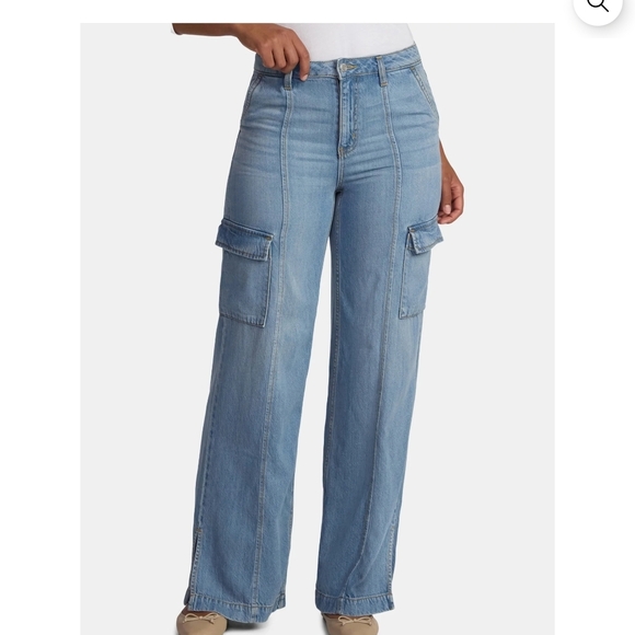 Time and Tru Women's Blue Wide Leg Cargo Jeans - Picture 7 of 8